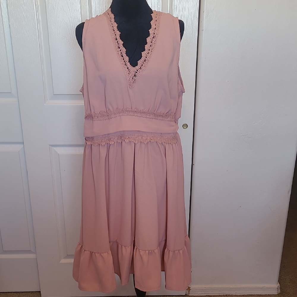 SHEIN Pink Pleated Ruffled Midi Dress